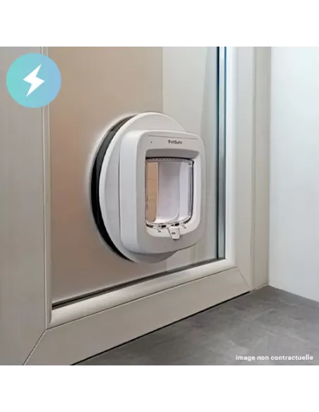 Double vitrage sur-mesure avec trou pour chatière électronique à puce Double vitrage sur-mesure avec trou pour chatière électronique à puce