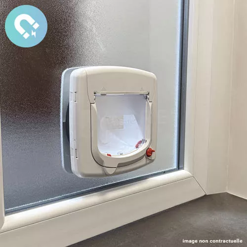 Chatière magnetique - Double vitrage granité G200 sur-mesure avec trou pour chatière